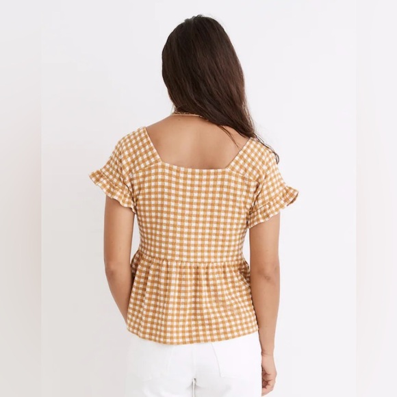 Madewell Gingham Knit Ruffle-Hem Top Yellow Mustard Plaid Peplum Size L - Picture 5 of 15